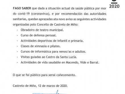 BANDO 5/2020: APRAZAMENTO ACTIVIDADES