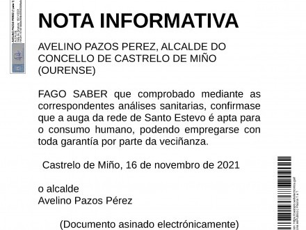 Fin restricins ao consumo de auga en Santo Estevo.