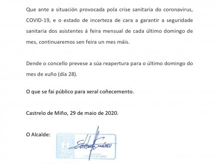 NOTA INFORMATIVA: Suspensin feira do mes de maio de 2020